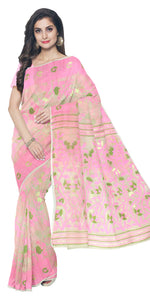 Beige Cotton Jamdani with Floral Motifs-Jamdani saree-parinitasarees