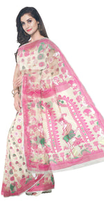 Beige Dhakai Jamdani with Traditional Motifs-parinitasarees