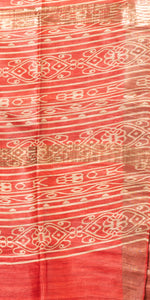 Beige Ghicha Tussar Silk Saree with Ikat Pattern-Tussar Saree-parinitasarees