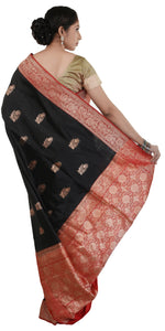 Black Banarasi Silk Saree with Red Pallav-Banarasi silk saree-parinitasarees