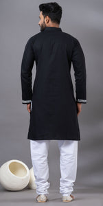 Black Hand Painted Men's Cotton Kurta-Men's Kurtas-parinitasarees