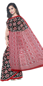 Black Mul Cotton Saree with Floral Block Prints-Mul Cotton-parinitasarees
