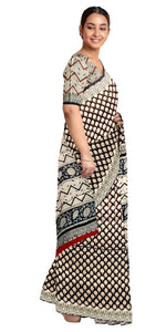 Black Mul Cotton Saree with Floral Motifs-Mul Cotton-parinitasarees