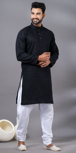 Black Plain Cotton Men's Kurta-Men's Kurtas-parinitasarees