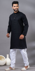 Black Plain Cotton Men's Kurta-Men's Kurtas-parinitasarees