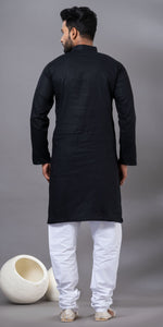 Black Plain Cotton Men's Kurta-Men's Kurtas-parinitasarees