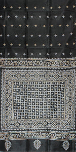 Black Pure Silk Kantha Saree with Kutch Design-Kantha saree-parinitasarees