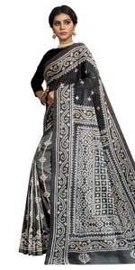 Black Pure Silk Kantha Saree with Kutch Design-Kantha saree-parinitasarees