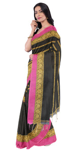 Black Soft Tant Saree with Floral Pattern-Tant saree-parinitasarees