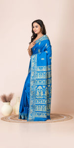 Blue Baluchari Silk Saree with Alluring Pallav-Baluchari saree-parinitasarees