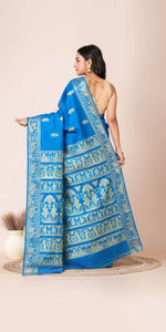 Blue Baluchari Silk Saree with Alluring Pallav-Baluchari saree-parinitasarees