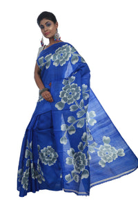 Blue Bishnupuri Silk Saree with Floral Motifs-Bishnupuri silk saree-parinitasarees