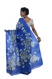 Blue Bishnupuri Silk Saree with Floral Motifs-Bishnupuri silk saree-parinitasarees