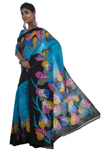Blue Bishnupuri Silk Saree with Leafy Motifs-Bishnupuri silk saree-parinitasarees