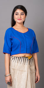 Blue Cotton Blouse with Fish Motifs-parinitasarees