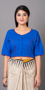Blue Cotton Blouse with Fish Motifs-parinitasarees