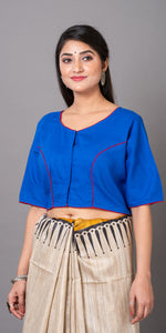 Blue Cotton Blouse with Fish Motifs-parinitasarees