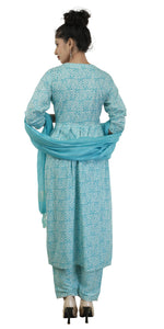 Blue Cotton Kurti Set with Sequins-parinitasarees