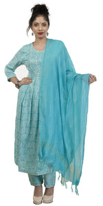 Blue Cotton Kurti Set with Sequins-parinitasarees