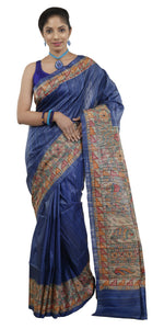 Blue Madhubani Painted Tussar Silk Saree-Tussar Saree-parinitasarees