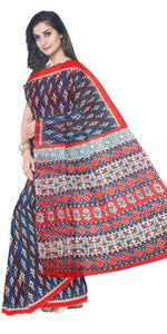 Blue Mul Cotton Saree with Floral Block Prints-Mul Cotton-parinitasarees