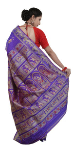 Blue-Pink Baluchari Silk Saree with Grand Pallav-Baluchari saree-parinitasarees