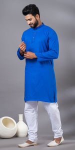 Blue Plain Cotton Men's Kurta-Men's Kurtas-parinitasarees