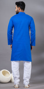 Blue Plain Cotton Men's Kurta-Men's Kurtas-parinitasarees