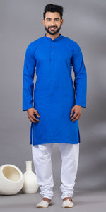 Blue Plain Cotton Men's Kurta-Men's Kurtas-parinitasarees