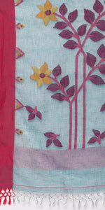 Blue Pure Linen Jamdani Saree-Linen Saree-parinitasarees