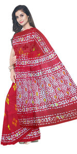 Brick Red Mul Cotton Saree with Geometric Block Prints-Mul Cotton-parinitasarees