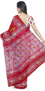 Brick Red Mul Cotton Saree with Geometric Block Prints-Mul Cotton-parinitasarees