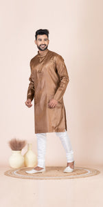 Bronze Pure Kosa Silk Men's Kurta with Silk Mark-Men's Kurtas-parinitasarees