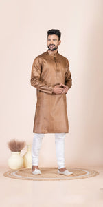 Bronze Pure Kosa Silk Men's Kurta with Silk Mark-Men's Kurtas-parinitasarees