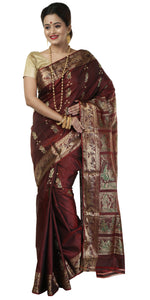 Chocolate Brown Baluchari Saree with Ornate Pallav-Baluchari saree-parinitasarees