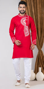 Cotton Panjabi with Attractive Embroidery-Men's Kurtas-parinitasarees
