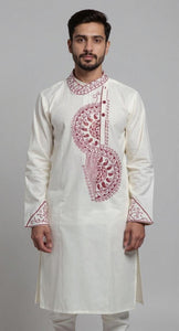 Cotton Panjabi with Attractive Embroidery-Men's Kurtas-parinitasarees