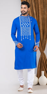 Cotton Panjabi with Floral Embroidery-Men's Kurtas-parinitasarees