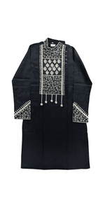 Cotton Panjabi with Floral Embroidery-Men's Kurtas-parinitasarees