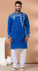 Cotton Panjabi with Intricate Embroidery-Men's Kurtas-parinitasarees