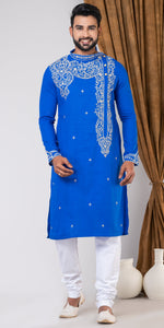 Cotton Panjabi with Intricate Embroidery-Men's Kurtas-parinitasarees