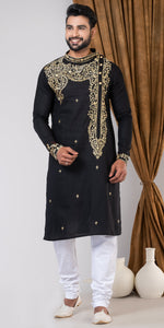 Cotton Panjabi with Intricate Embroidery-Men's Kurtas-parinitasarees