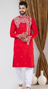 Cotton Panjabi with Intricate Embroidery-Men's Kurtas-parinitasarees