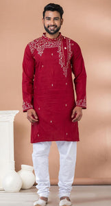Cotton Panjabi with Intricate Embroidery-Men's Kurtas-parinitasarees