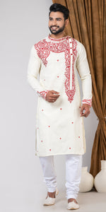 Cotton Panjabi with Intricate Embroidery-Men's Kurtas-parinitasarees