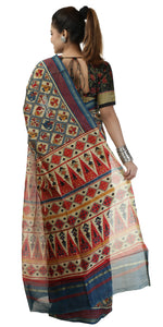 Cream Chanderi Saree with Patola Block Prints-Chanderi Sarees-parinitasarees