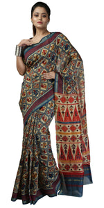 Cream Chanderi Saree with Patola Block Prints-Chanderi Sarees-parinitasarees