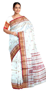 Cream Pure Silk Garad Saree with Floral Motifs-Garad Silk-parinitasarees