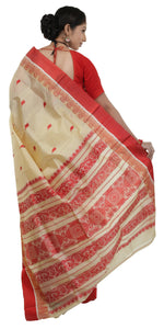 Cream Pure Silk Garad Saree with Leaf Motifs-Garad Silk-parinitasarees