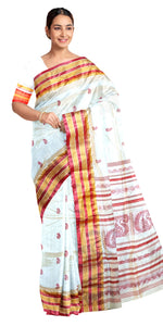 Cream Pure Silk Garad Saree with Paisley Motifs-Garad Silk-parinitasarees